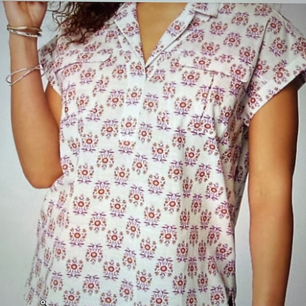 J.Jill Cotton Utility Popover Shirt in White Decorative Stamp Print, XL Petite - Picture 3 of 11